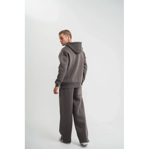 Unisex Uzun Kol Kapşonlu Eşofman Takım - Füme