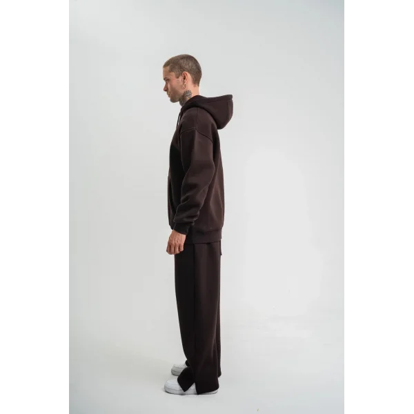 Unisex Uzun Kol Kapşonlu Eşofman Takım - Kahve