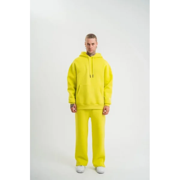 Unisex Uzun Kol Kapşonlu Eşofman Takım - Sarı