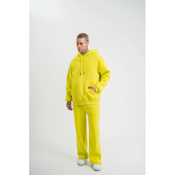 Unisex Uzun Kol Kapşonlu Eşofman Takım - Sarı