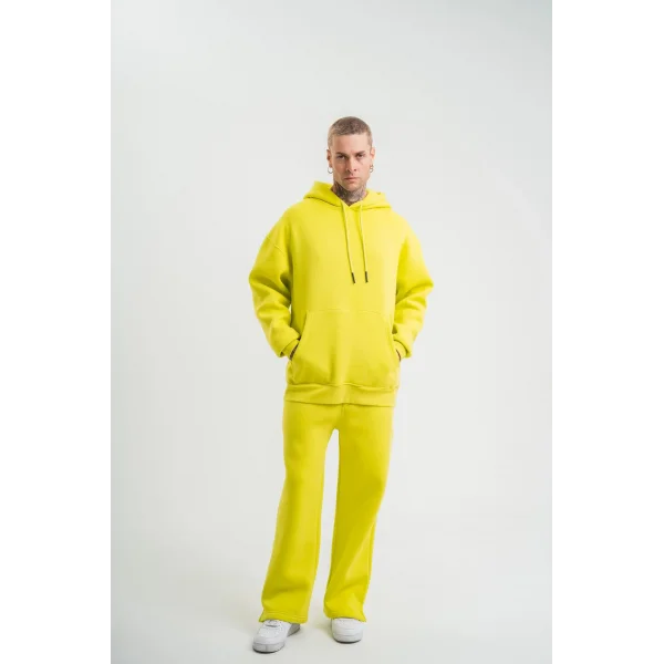 Unisex Uzun Kol Kapşonlu Eşofman Takım - Sarı