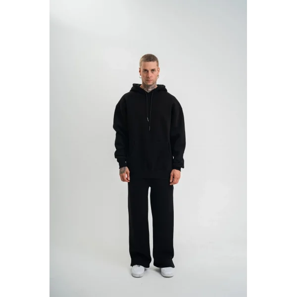 Unisex Uzun Kol Kapşonlu Eşofman Takım - Siyah