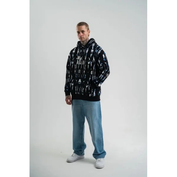 Unisex Uzun Kol Kapşonlu Pano Baskılı SweatShirt - Siyah