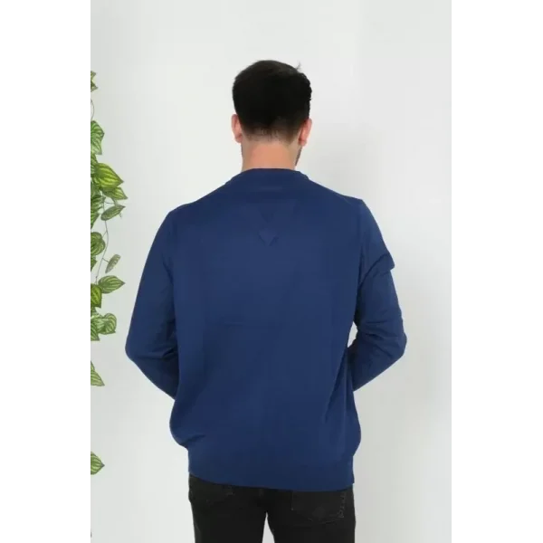 Unisex Uzun Kol V Yaka Triko Kazak - Indigo