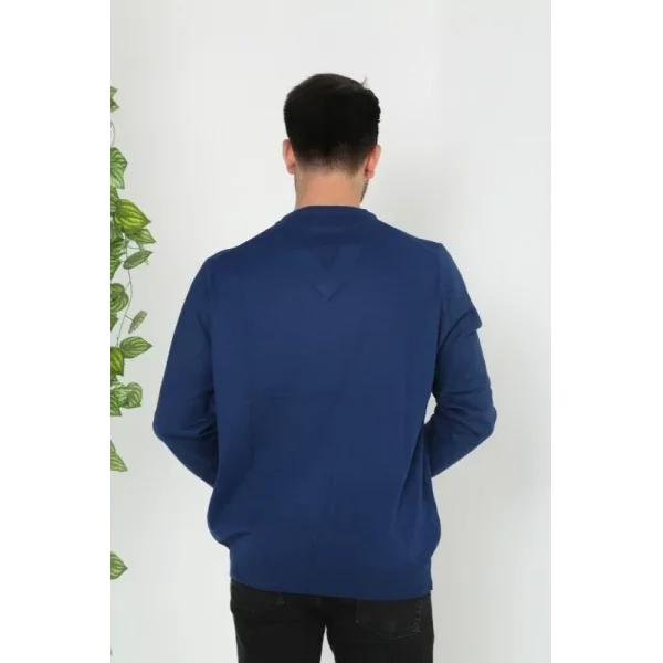 Unisex Uzun Kol V Yaka Triko Kazak - Indigo