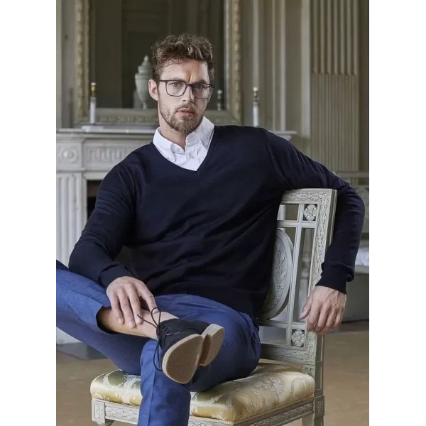 Unisex Uzun Kol V Yaka Triko Kazak - Lacivert