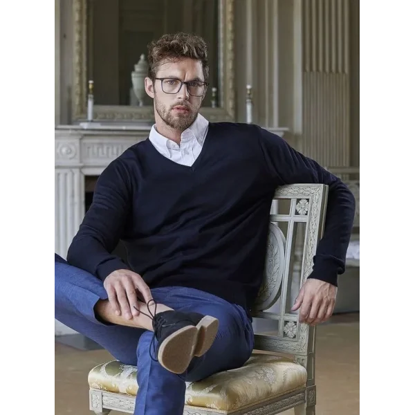 Unisex Uzun Kol V Yaka Triko Kazak - Lacivert