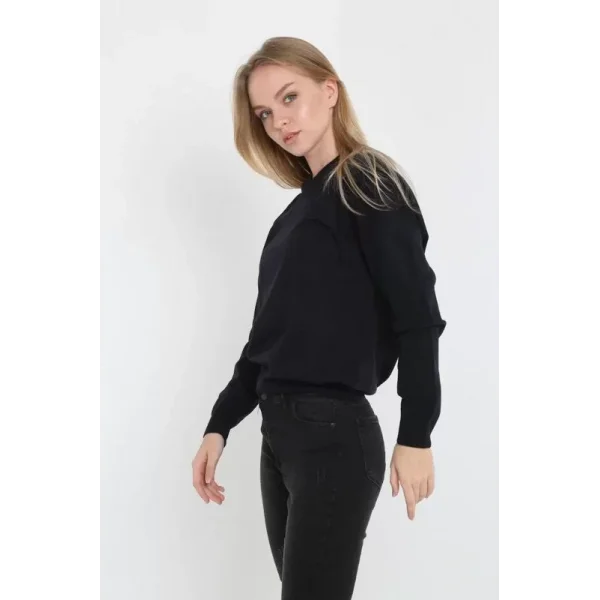 Unisex Uzun Kol V Yaka Triko Kazak  Siyah