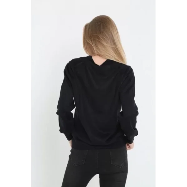 Unisex Uzun Kol V Yaka Triko Kazak  Siyah