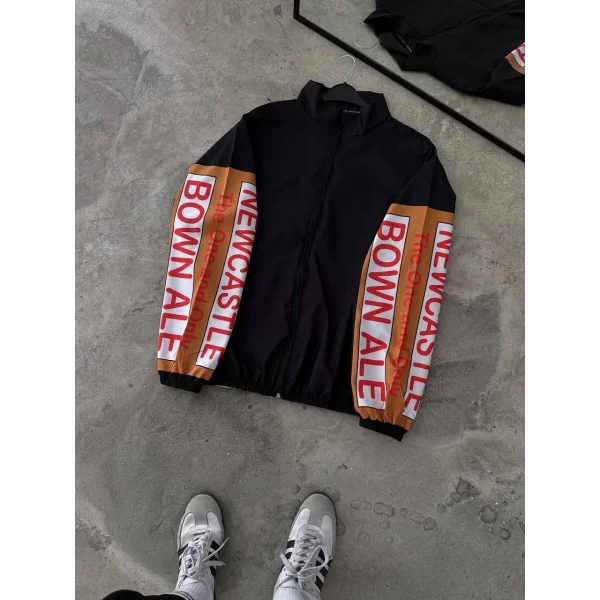 Unisex Vintage Baskılı Paraşüt Rüzgarlık - Siyah