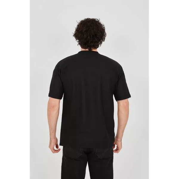 Unisex Waffle Kumaş Rahat Kol T-Shirt - Siyah