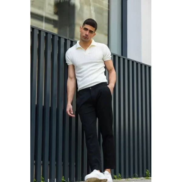 Unisex Yakalı Triko T-Shirt - Beyaz