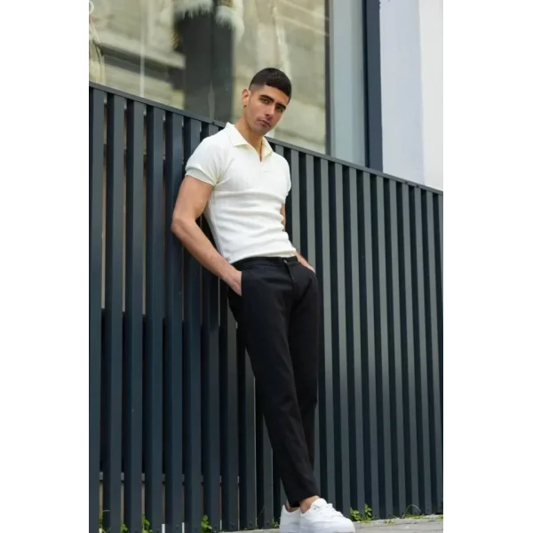 Unisex Yakalı Triko T-Shirt - Beyaz