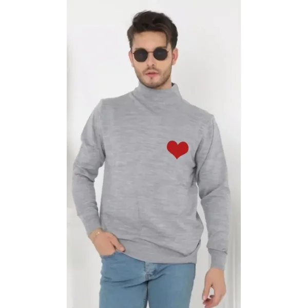 Unisex Yarım Boğazlı Baskılı Dokuma Triko - Gri