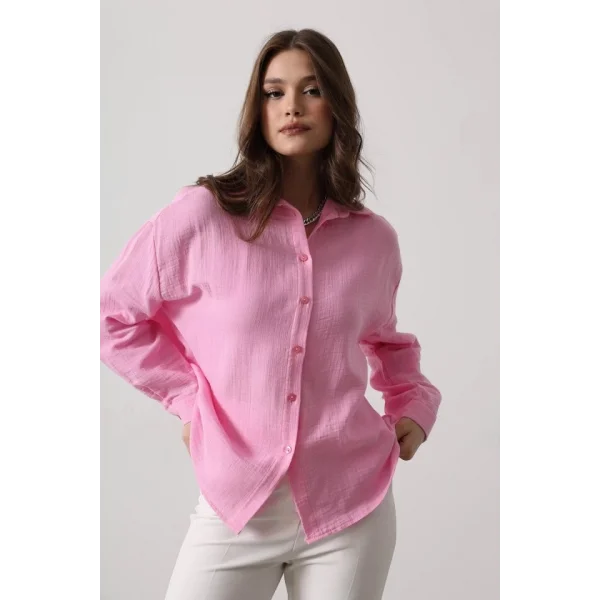 üslin Uzun Kol Gömlek  Şeker Pembe