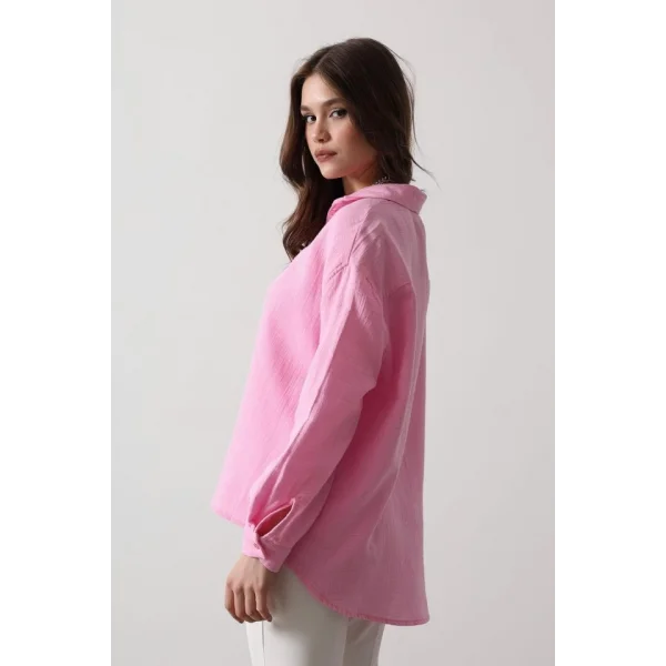 üslin Uzun Kol Gömlek  Şeker Pembe