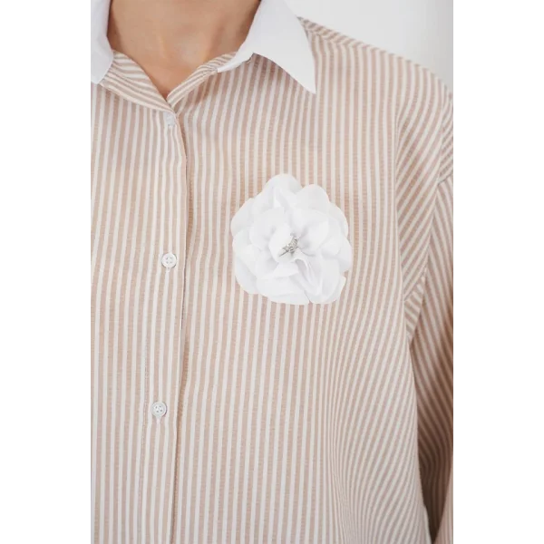 Uzun Çizgili Gömlek 5962 - Bej