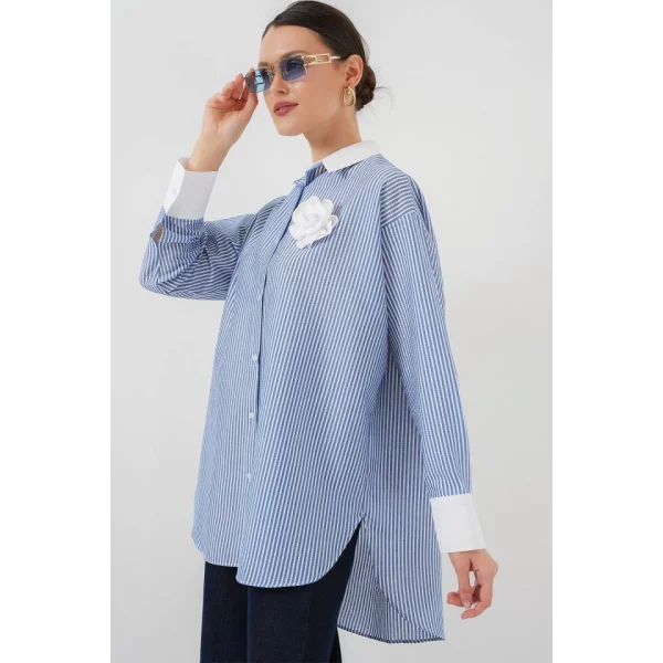 Uzun Çizgili Gömlek 5962 - Mavi