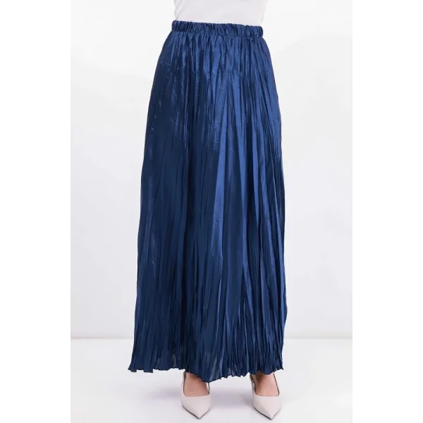 Uzun Kırışık Etek 8034 - D.Lacivert