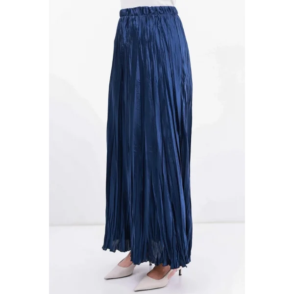 Uzun Kırışık Etek 8034 - D.Lacivert