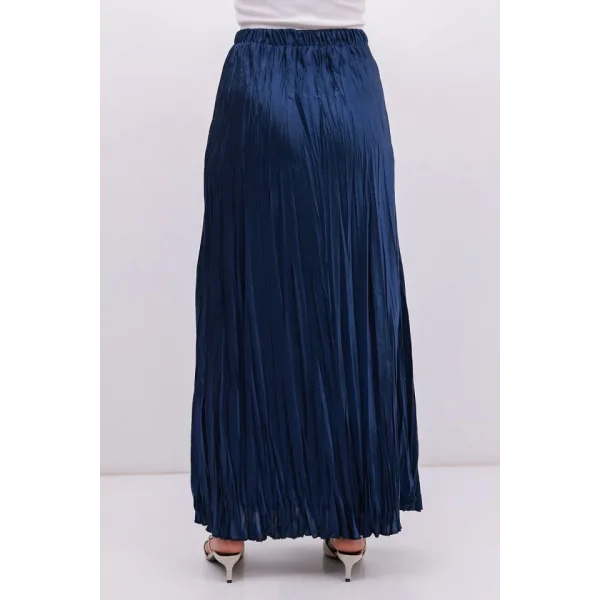 Uzun Kırışık Etek 8034 - D.Lacivert