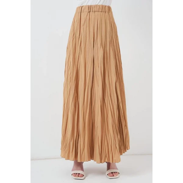 Uzun Kırışık Etek 8042 - Bisküvi