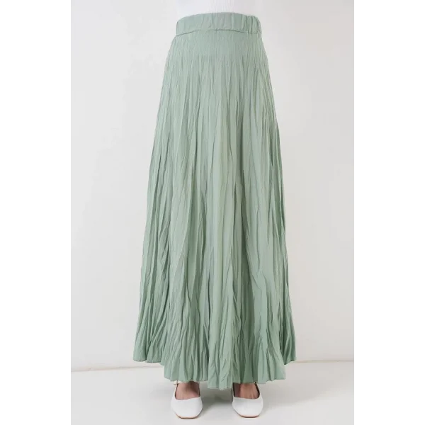 Uzun Kırışık Etek 8042 - Çağla