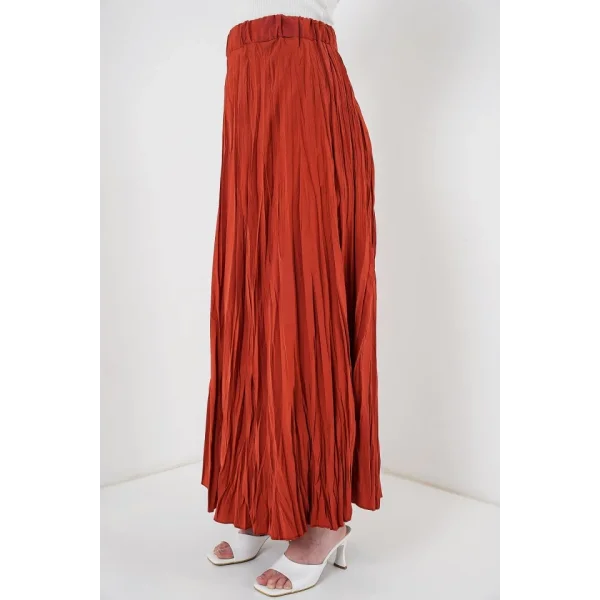 Uzun Kırışık Etek 8042 - Kiremit