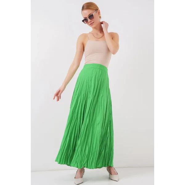 Uzun Kırışık Etek 8042 - Yeşil