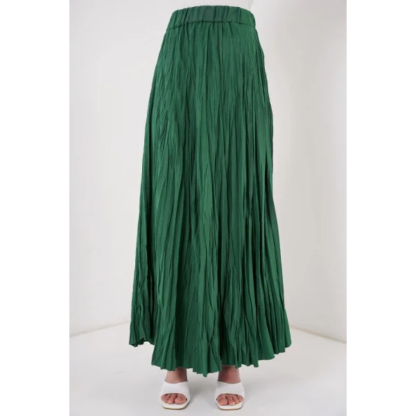 Uzun Kırışık Etek 8042 - Zümrüt Yeşili
