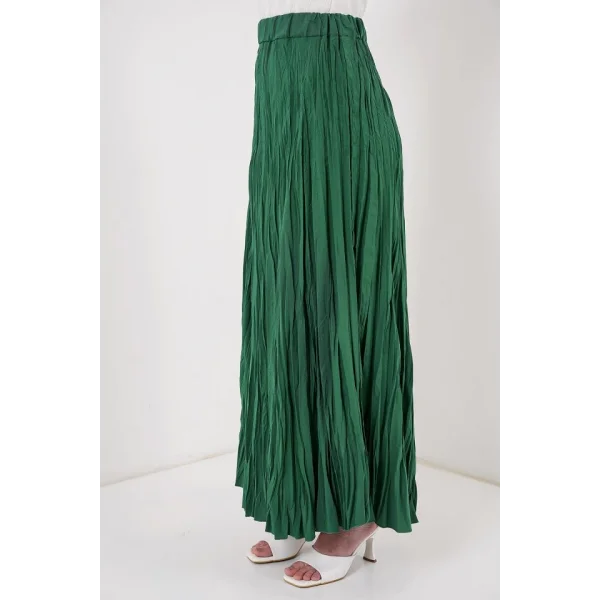 Uzun Kırışık Etek 8042 - Zümrüt Yeşili