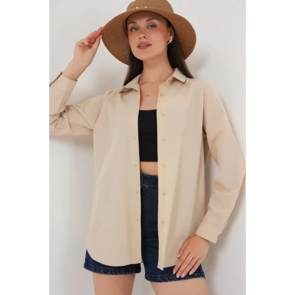 Uzun Kol Basic Gömlek 20279 - Bej