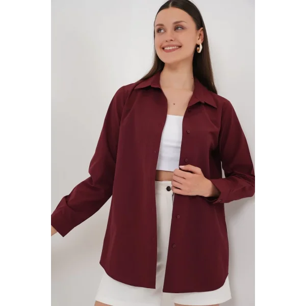 Uzun Kol Basic Gömlek 20279 - Bordo