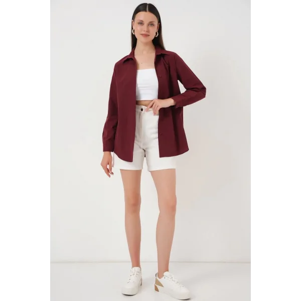 Uzun Kol Basic Gömlek 20279 - Bordo