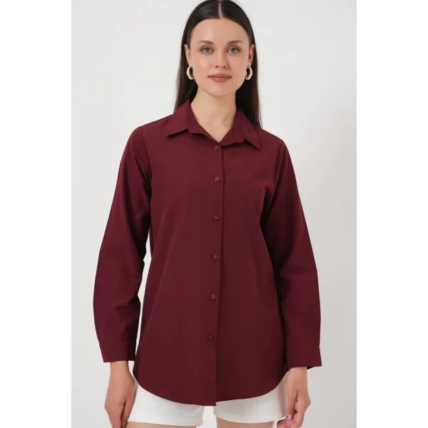 Uzun Kol Basic Gömlek 20279 - Bordo