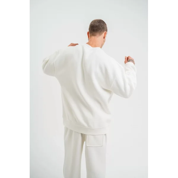 Uzun Kol Bisiklet Yaka Basic SweatShirt - Beyaz