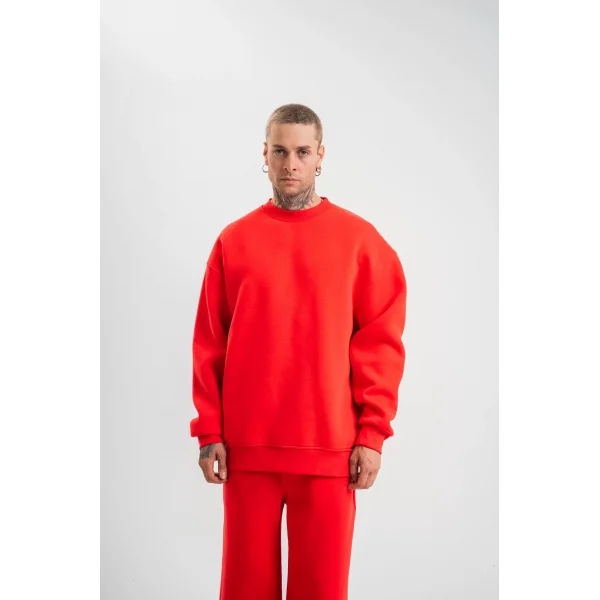 Uzun Kol Bisiklet Yaka Basic SweatShirt - Kırmızı