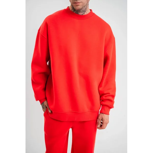 Uzun Kol Bisiklet Yaka Basic SweatShirt - Kırmızı