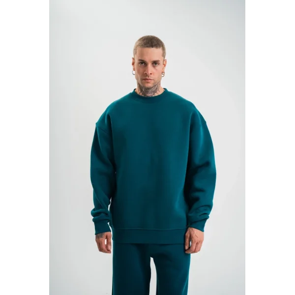 Uzun Kol Bisiklet Yaka Basic SweatShirt - Koyu Deniz Yeşili