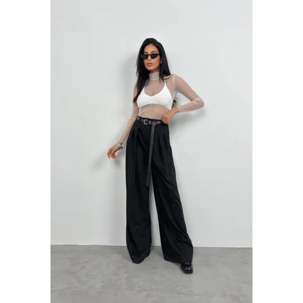 Uzun Kol Boyunlu Tül Bluz