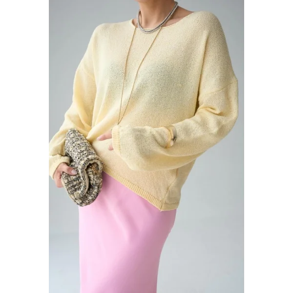 Uzun Kol Düz Kazak - Açık Sarı