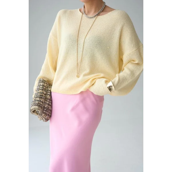 Uzun Kol Düz Kazak - Açık Sarı