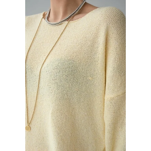 Uzun Kol Düz Kazak - Açık Sarı