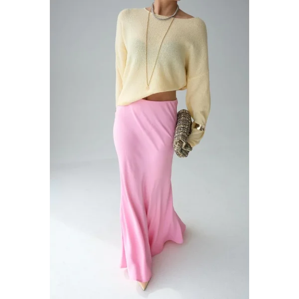 Uzun Kol Düz Kazak - Açık Sarı