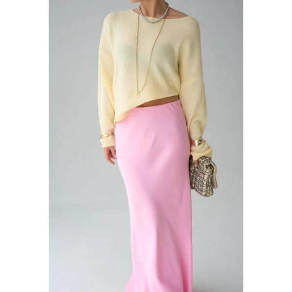 Uzun Kol Düz Kazak - Açık Sarı