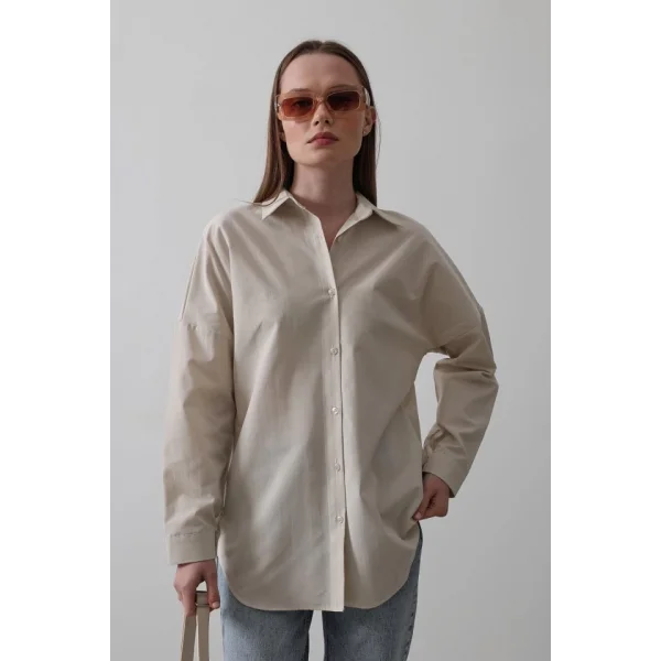 Uzun Kol Gömlek - Bej