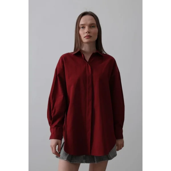 Uzun Kol Gömlek - Bordo