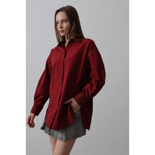 Uzun Kol Gömlek - Bordo