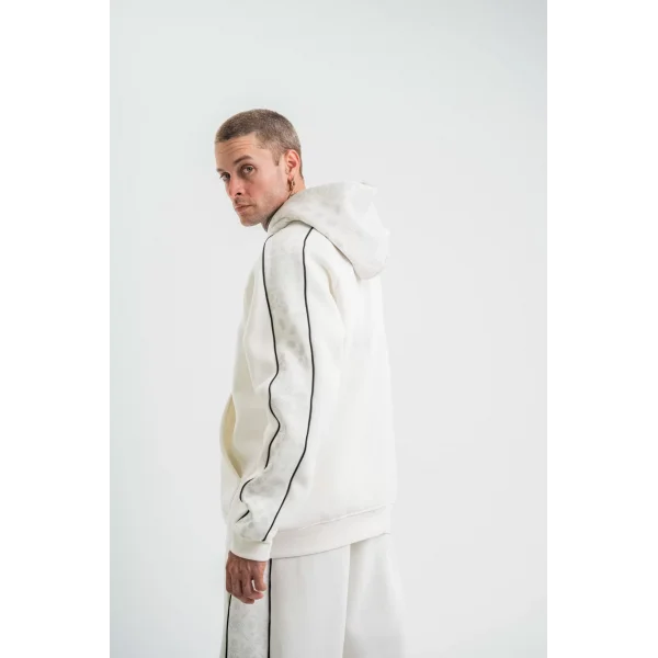 Uzun Kol Kapşonlu Ara Biyeli SweatShirt - Beyaz