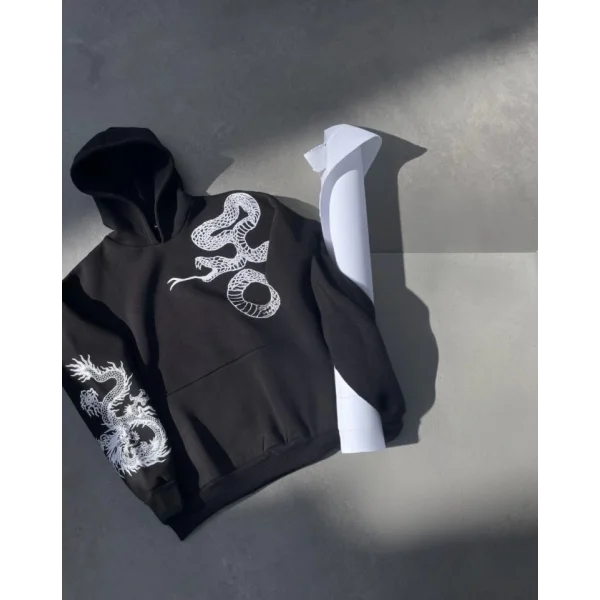 Uzun Kol Kapşonlu Baskılı weathirt  iyah